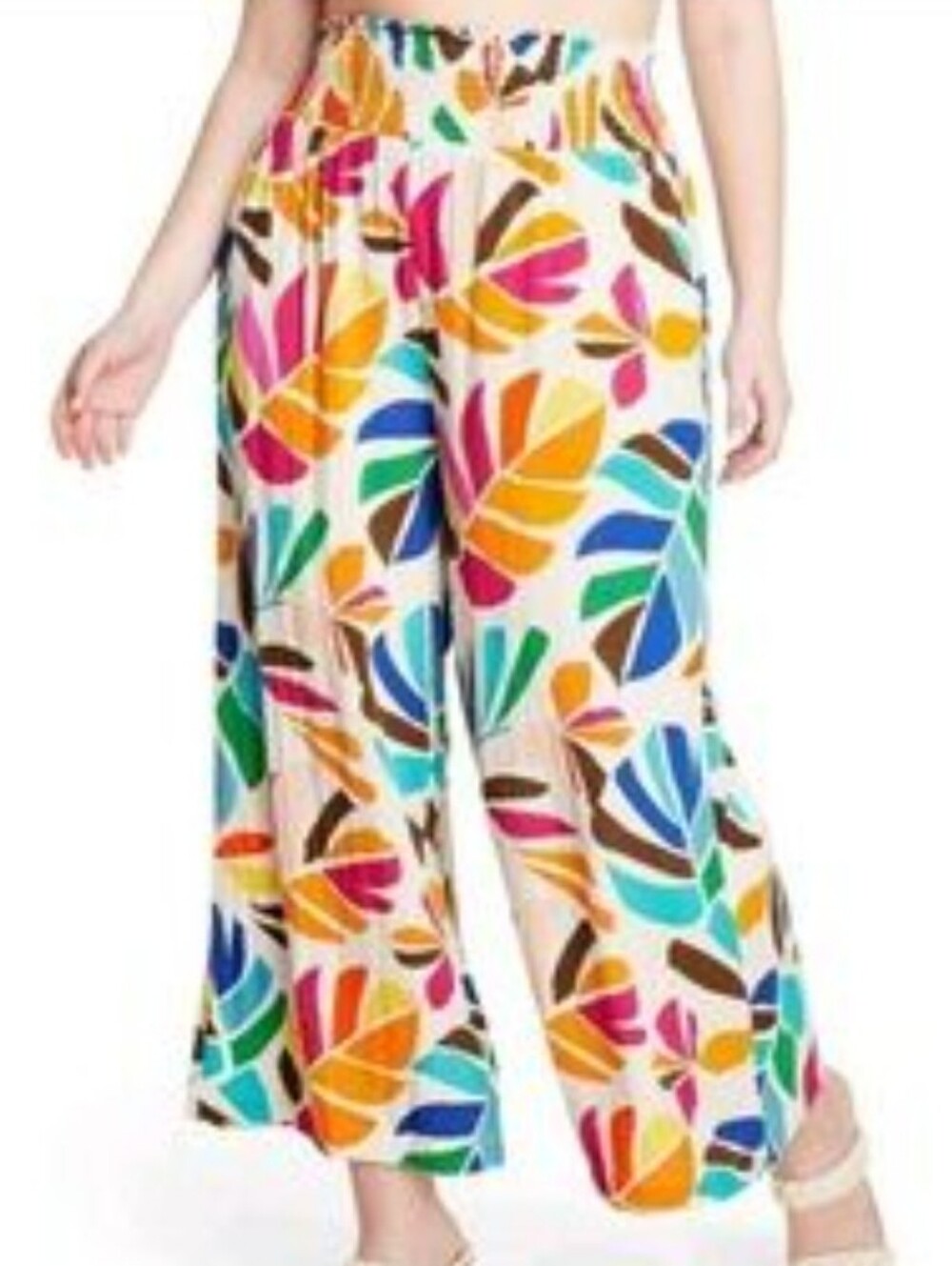 Tabitha Brown Wide-Leg Tropical Print Pants in Multicolor Size M